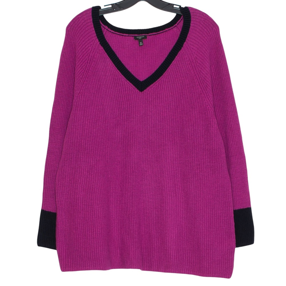 Talbots V Neck Sweater Preppy Minimalist Casual Pullover Fuchsia Plus Size 2X